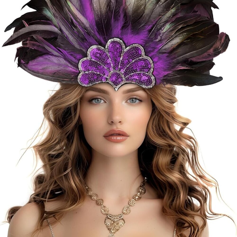 Black Feather Sequin Headwear Carnival Headpiece Showgirl Cosplay Accessories fo